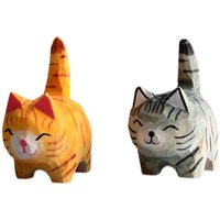 Cute Handmade Wood Carving Kitten Orange Cat Animal Cat Figurines Figurines Gray Cat Desk