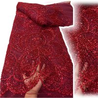 Red African Sequin Beaded Lace Fabric 2026 Nigerian French Mesh Lace Fabric Suitable for Sewing Women's Wedding Dresses 2317