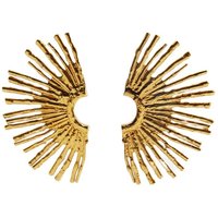 Vintage Big Za Gold Color Fan-shaped Stud Earrings for Woman Flower Korean
