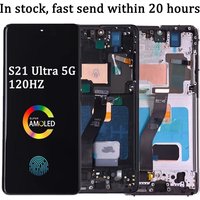 AMOLED S21 Ultra Screen Assembly for Samsung S21 Ultra 5G G998B G998B/DS Lcd Display Touch Screen Frame with Fingerprints