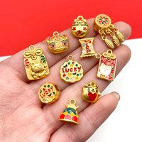 5/10pcs Drip-Painted Antique Gold & Sand Gold Charm Set (Lucky Stars & Fortune Cats) - Perfect for Jewelry Making"