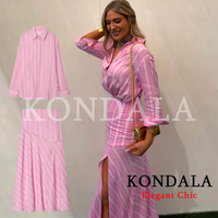 KONDALA Women Trendy Striped Skirt Set Striped Shirt Midi Skirt New Fashion 2026 Spring Summer Graduation Casual Holiday Set