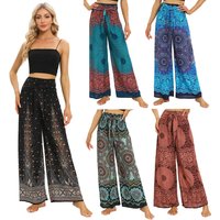2024 Women Boho Yoga Pants Rayon Vintage Floral Printed Wide Leg Long Trousers Elastic High Waist Female Outside Home Clothes