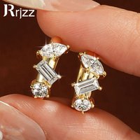 Rrjzz Full Moissanite Marquise&Emerald&Round Cut Three Stone Hoop Earrings for Women D-Color VVS1 Dainty Huggie Earrings Jewelry