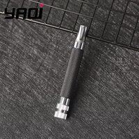 2026 Yaqi Mens Black Chrome Brass Safety Razor Handle Classic Retro Shaving Tool for Men