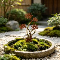 1Pc Wrought Iron Garden Decorative Stake, Rust-Colored Flower Silhouette, Decorative Stake, Plant Trellis, Rustic Style, Suitable for Outdoor Lawns, Courtyard Gardens, and Flower Bed Centerpieces.