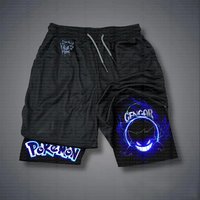 Bandai New Pokémon Geng Ghost Halo Print Fashion High Quality Men's Shorts Drawstring Waist Fitness Wear Sandwich Pants