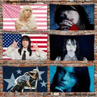 Billie Eilish Tapestry Flag, Singer Portrait Wall Hanging, American Flag Style Decor for Bedroom Dorm Fan Room