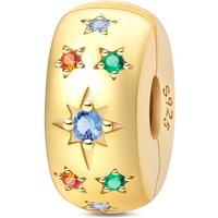 925 Sterling Silver Luxury Colorful Star Gold Safety Buckle Charms Bead Fit Original Bracelet DIY Women Daily Party Birthday Jew