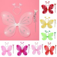 3Pcs/Set Glitter Butterfly Fairy Wing Wand Girls Summer Photography Outfit Children Yellow Green Purple Pink Fairy Party Props