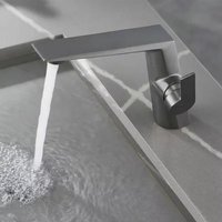Chrom/Gunmetal Grau Warm- und Kaltwasser-Mischbatterie für Waschbecken, Luxuriöse Unterbau-Waschtischarmatur für Badezimmer