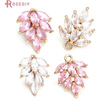 6PCS 18K Gold Color Brass Zircon Tree Leaf Shape Charms Pendants High Quality Diy Jewelry Making Necklace Earrings Accessories