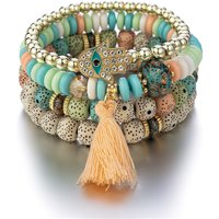 New Evil Eye Tassel Bracelet Set For Women Crystal Fatima Hand Charm Stone Beads Chain Bangle Female Bohemian Jewelry Gift