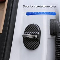 4pcs Carbon Fiber Texture Door Lock Protector Pads Vibration Dampening Noise Reduction Soundproofing Sealing Stickers Buffer Pad
