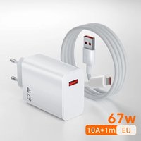 67W Fast Charging USB Charger Mobile Phone Adapter For iPhone Xiaomi Huawei Samsung Quick Charge Wall Charger with Type C Cable