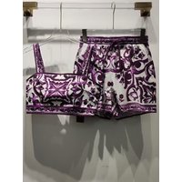Fashion waist sexy short suspender top summer new printed women's suit+elastic waist wide-leg shorts elegant two-piece suit