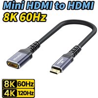8K Mini HDMI to HDMI Cable Adapter Braided Mini HDMI 2.1 to HDMI Cable Bi-direction Mini HDMI to HDMI 8K adapter Cable