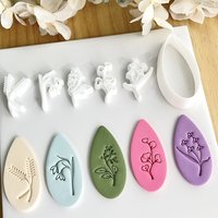 6pcs Botanical Leaf Polymer Clay Stamps Cutters Boho Green Leaf Stamp Embossing DIY Earrings Pottery Dangle Clay Jewelry Tools