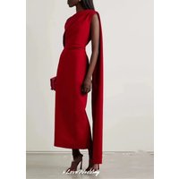 Women's Red Evening Dresses Satin One Shoulder Party Dresses 2025 Backless Mermaid Side Straps With Long Ribbons Customized
