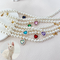 Lovely Heart Pendant Faux Pearl Pet Necklace Stylish Cat Dog Collar Jewelry Cute Pet Neck Decor Fashion Pet Accessories Wearing