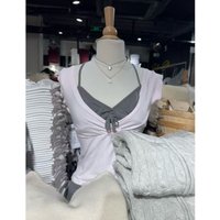 New Rose Red Slim Crop Top Woman Sexy V-neck Short Sleeve Cotton Cropped T-shirt Solid Casual Simple Sweet All-match Tee Tops