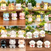 6pcs Set Cute Mini Cat Figurines DIY Decor Accessories Micro Landscape Miniature Adhesive Ornaments for Desktop Dollhouse Car