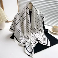 2025 Summer Elegant Women 90cm Twill Silk Square Hair Scarf Dot Print Sunscreen Beach Stoles Hijab Shawl Wraps Bandana Echarpe