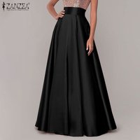 ZANZEA Women Satin Silk Black Maxi Long Skirts Elegant Luxury High Waisted A-Line Party Jupe Femme with Back Zipper Faldas Mujer