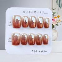 10Pcs Women Sweet and Elegant Cat Eye Powder Blusher Gradient Color Nail Sticker Press on Nails Nail Patch Temperament Fake Nail