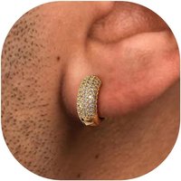 Hoop Earrings for Men 14K Gold Plated Cartilage Huggie Earrings, Hypoallergenic Lightweight Hiphop CZ Inlaid for Sensitive Ears