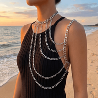INS Y2K Body Chain Jewelry Unique Multiple Layers Bikinis Bodychain Punk Simple One Shoulder Chian Necklace Nightclubs
