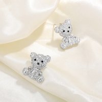 New Fashion Temperament Full Of Diamond 925 Sterling Silver Jewelry Cute Bear Personalized Animal Earrings.