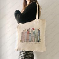 Swiftie Album Book Floral Pattern Canvas Tote Bag The Eras Tour Merch Best Gift for TS Fans Music Lover Shopping Bag
