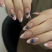 Almond Press On Nails Nude Polka Dot French Fake Nails 3D Blueberry Decor Detachable Ins Manicure For Women Spring Daily Dating