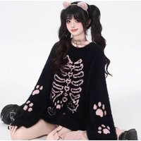 Subculture Japanese Kawaii Pullover Long Sleeve Women Casual Y2k Punk Style Sweater O-Neck Sweet Cartoon Print Spring Autumn