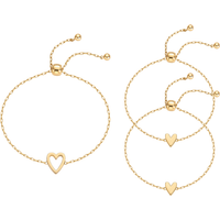 3pcs Matching Heart Charms Solitaire Bracelet Set for Women Mother Daughter 14K Gold Plated Stainless Steel Friendship Bracelet