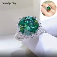 Serenity 10ct Emerald Color Big Moissanite Rings for Women Men Party S925 Sterling Silver Ring Plated 18K Bands Anniversary Gift