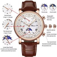 CHENXI 976 Men's Quartz Watch Leather Chronograph Date Phase Moon Timing Business Luminous Watches Gift Relojes para hombres