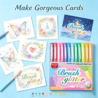 GuangNa 12 Colors Glitter Brush Marker Pens,Pastel Highlighter Set for Journaling Drawing Scrapbooking Card Making Art Supplies