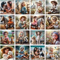 AZQSD Diamond Art Painting Kits Girl Horse Portrait Cross Stitch Needlework Diamond Embroidery Kits Figure Wall Decor