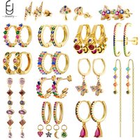 925 Sterling Silver Ear Needle Fashion Hoop Earrings Colorful Crystal Pendants Gold Earring Premium Luxury Women's Jewelry Gift