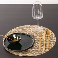 Golden Flower Table Mat PVC Placemat Hollow Insulation Coaster Pads Table Bowl Home Christmas Heat Resistant Modern Style Decor