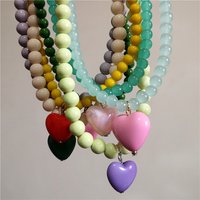 2026 New Color Beaded Chain Resin Heart Pendant Necklace For Women Girls Trendy Clavicle Chain Delicate Jewelry Gift