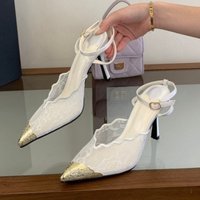 Aneikeh Elegant White Lace Slingback Stiletto Heels Pointed Toe Ankle Strap Buckle Sandals Wedding Party Ladies Dress Pumps image 4