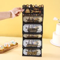 1set Black Gold Happy Birthday Folding Money Envelope Glitter Cake Cash Gift Card Holder for Birthday Party Celebration Supplies