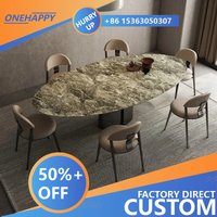 Any Size Custom Modern Organic Oval Marble Dining Table Multi Stone Choices High Steel Base Eco Durables Home Luxury Furniture