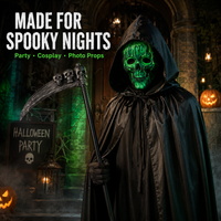 Glow in the Dark Skull Mask Cloak Set Halloween Costume Party Cosplay Horror Mask with Scythe Prop