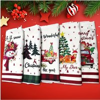 1/4/5pcs Festive Christmas Towel Set - Christmas Decorations,Christmas Gift,Perfect for Kitchen & Bathroom Holiday Decor