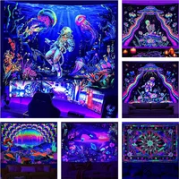 UV Fluorescent Tapestry Blacklight Under The Sea Tapestry Hippie Bedroom Gothic Home Decor Aesthetic Room Decoration Boho Decor