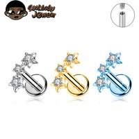 ZOOR ASTM F136 Titanium Triple Star Cluster Cartilage Earring 16G 18G Flat Back Labret Stud New Tragus Helix Piercing Jewelry
